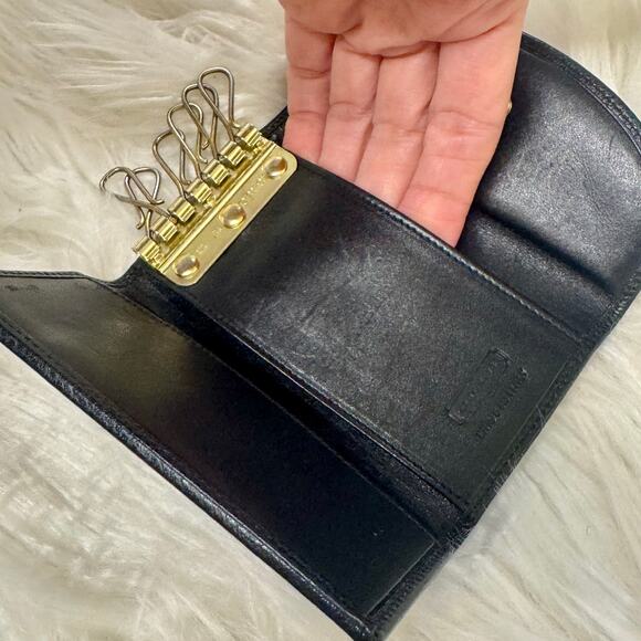 Coach VTG 1990s SLG Trifold Wallet Key Case Pebbled Black Leather Brass Fob - Picture 10 of 13
